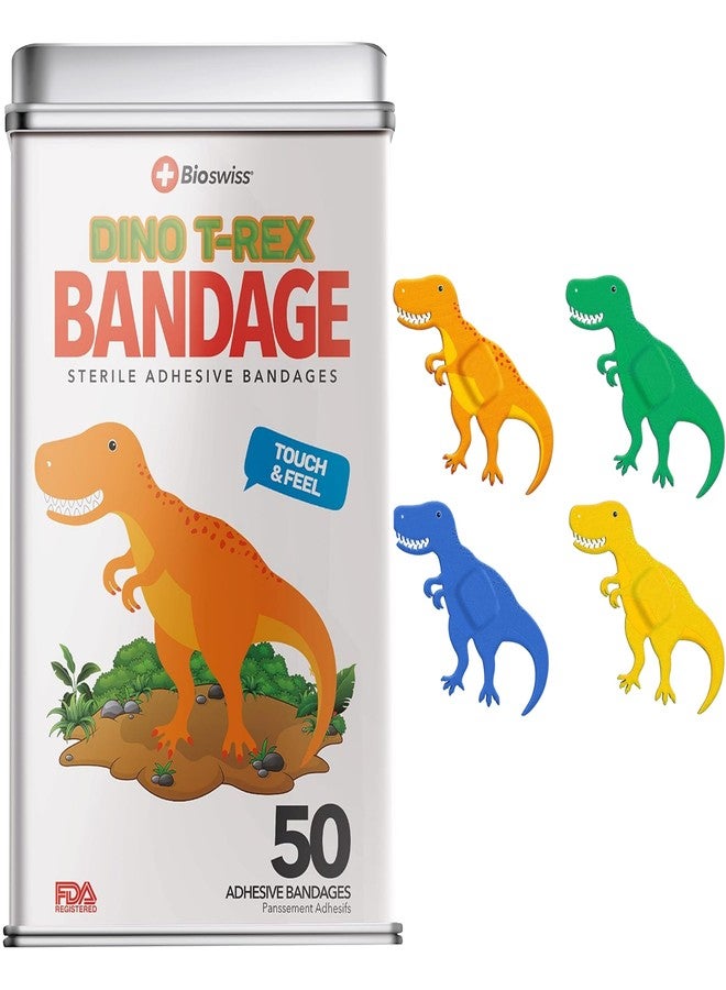 BioSwiss Bandages, Dinosaur Shaped Self Adhesive Bandage Set, Latex Free, Sterile Wound Care, 50 Count - Image 1